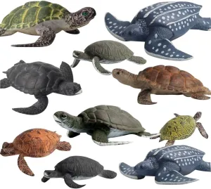 10 PCS Marine Animal Action Figures Ocean Creatures Models Figurine Sea Turtle Family Party Supplies Cake Toppers Set Toys for 5 6 7 8 Years Old Boys Girls Kid Toddlers