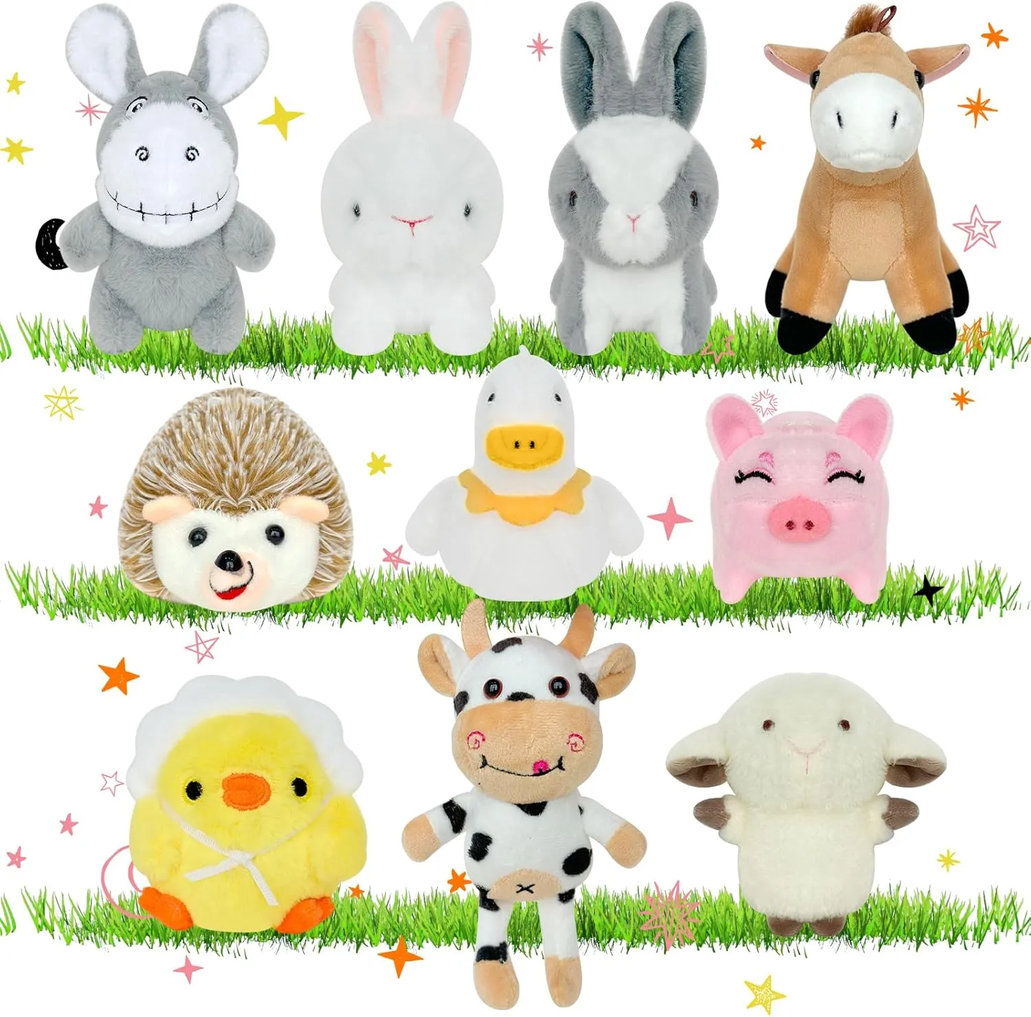10 Pcs Mini Stuffed Farm Animals Bulk 4.72 Inch Farm Animals Plush Cute Chick Horse Duck Sheep Rabbit Cow Pig Donkey Hedgehog for Farm Party Favors Goodie Bag Fillers Home Decor Classroom Prizes