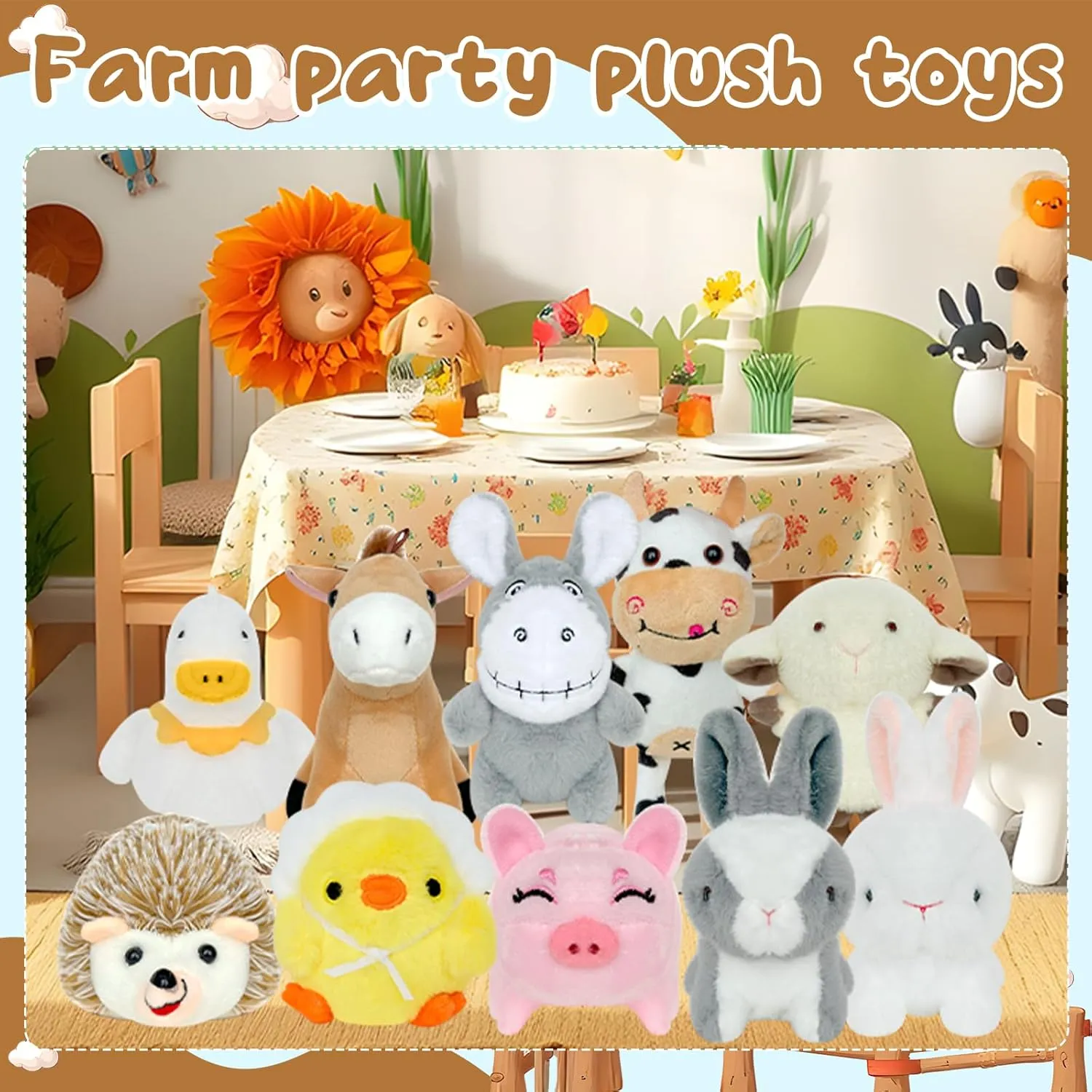 10 Pcs Mini Stuffed Farm Animals Bulk 4.72 Inch Farm Animals Plush Cute Chick Horse Duck Sheep Rabbit Cow Pig Donkey Hedgehog for Farm Party Favors Goodie Bag Fillers Home Decor Classroom Prizes
