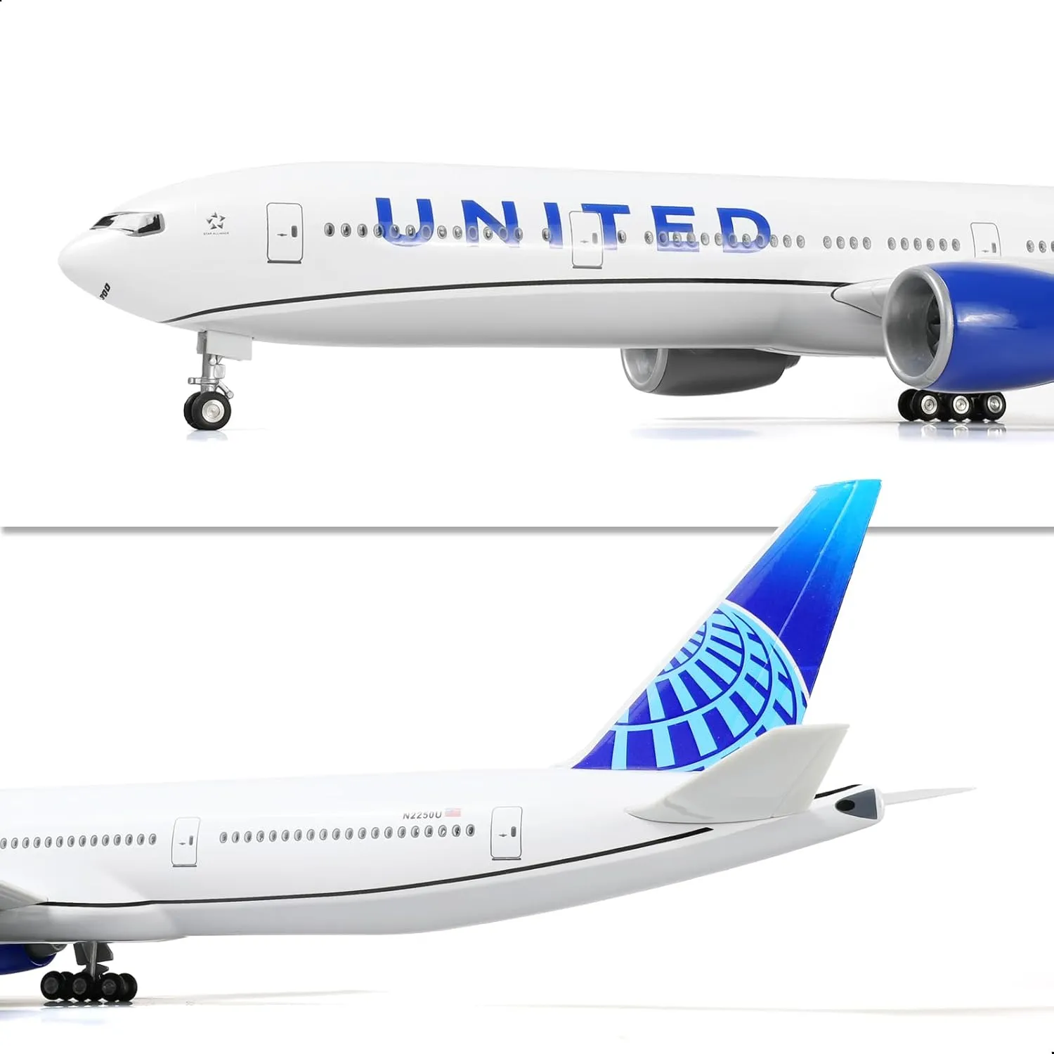 1/150 Boeing 777-300ER United 18.5 inchs Large Model Diecast Airplane Model Kits with Stand Airlines Model Display Collectible for Aviation Enthusiast Gift