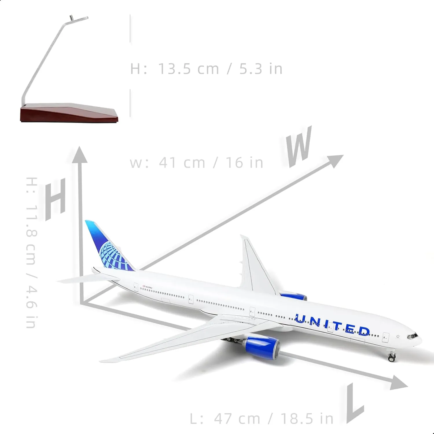 1/150 Boeing 777-300ER United 18.5 inchs Large Model Diecast Airplane Model Kits with Stand Airlines Model Display Collectible for Aviation Enthusiast Gift