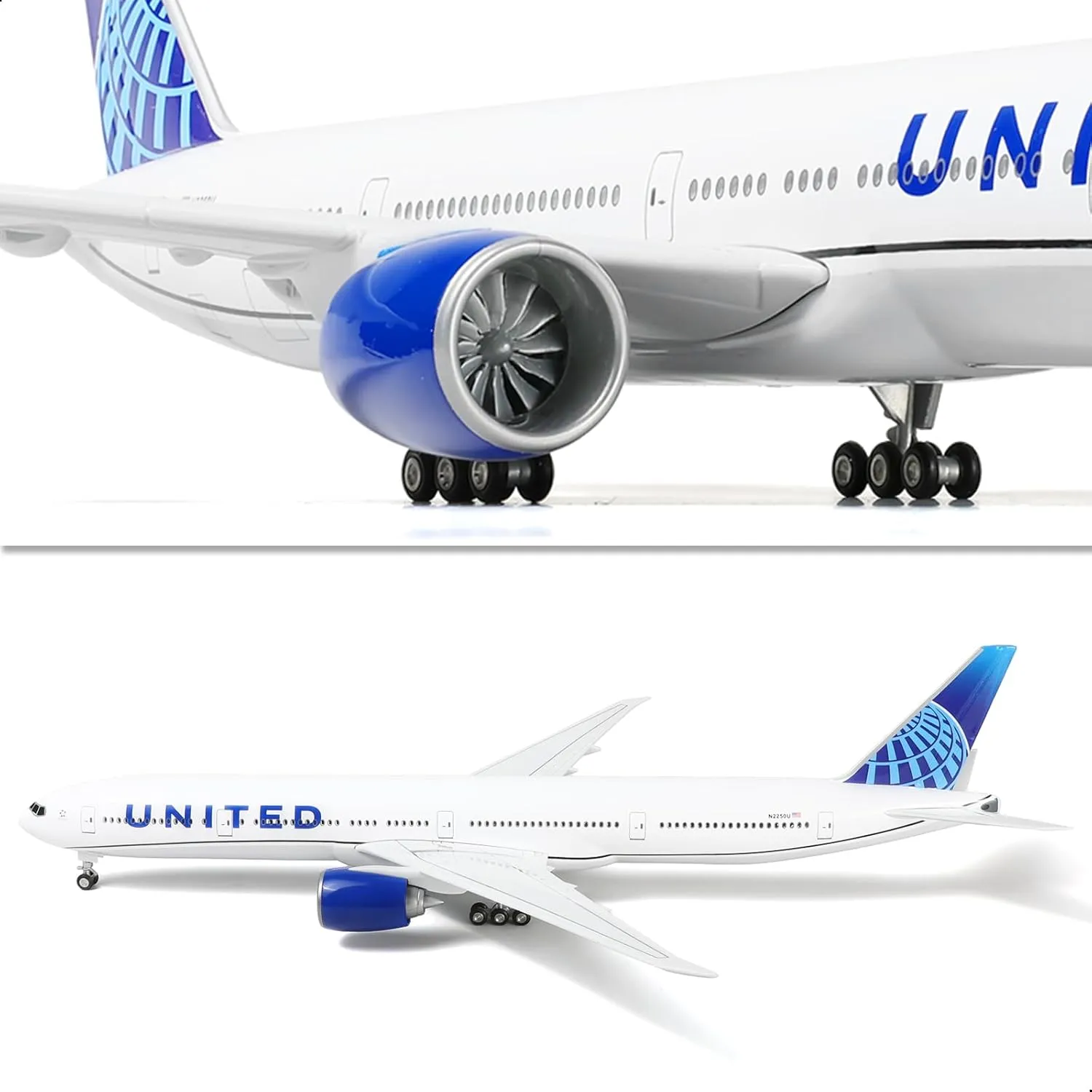 1/150 Boeing 777-300ER United 18.5 inchs Large Model Diecast Airplane Model Kits with Stand Airlines Model Display Collectible for Aviation Enthusiast Gift
