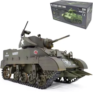 1/16 2.4G Remote Control Light Tank, US M5A1 Stuart Tank Simulated Military Vehicle Model with Sound Light Smoke Effects, Gift for The RC Model Car Enthusiast and Adults
