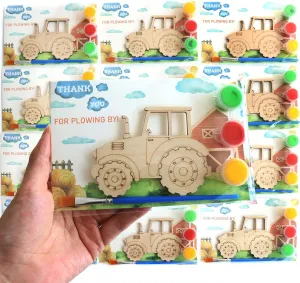 12-Pack Pre-Packaged Tractor Party Favors, Wooden Tractor Cutouts with Magnets & Painting Kits for Kids, Farm Theme Birthday Decorations & Thank You Gifts for Guests