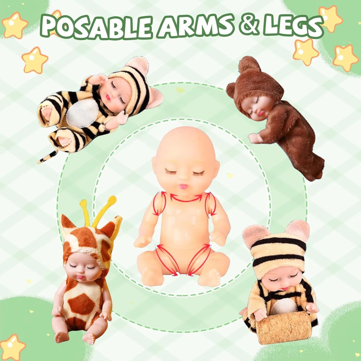 12 PCS Mini Baby Dolls Set, Reborn Baby Doll 4 Inch with Feeding Bottles for Kids 3 , Girls Birthday Party Favors Realistic Babies with Animal Clothes for Easter Egg Filler