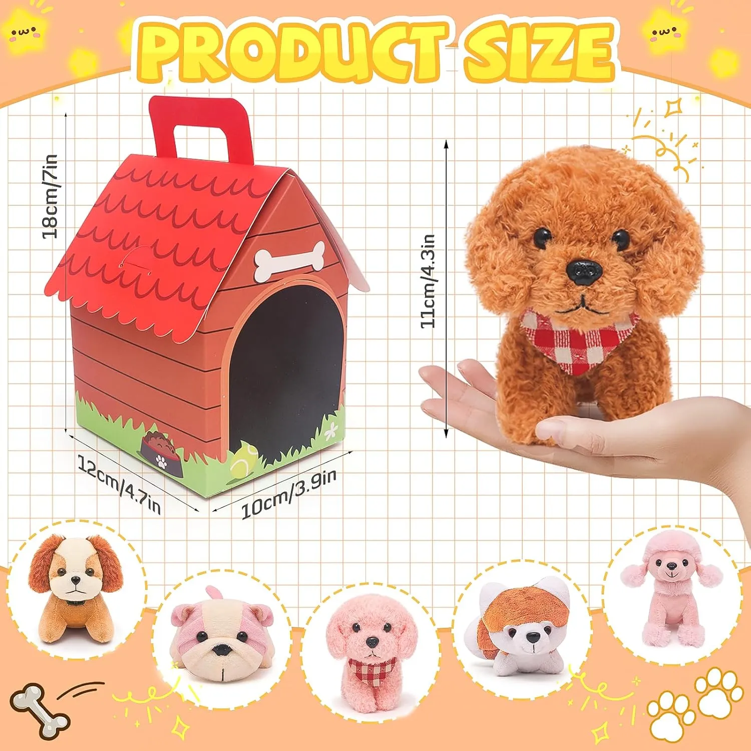 12 Pcs Mini Plush Puppy Set, Dog Party Favors with Keychain Gift Toys with Carton Dog House, Kids Baby Show Birthday Christmas Party