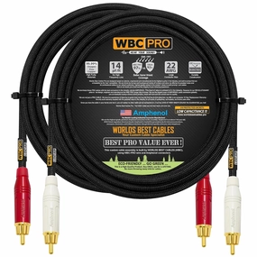 12 Foot RCA Cable Pair - WBC-PRO-LOCAP Low-Capacitance (14pF/ft) 22 AWG Ultra-Silent Audiophile & Professional-Grade Audio Interconnect Cable with Amphenol ACPR Gold RCA Plugs & Black Tweed Jacket