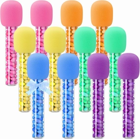 12 Sets Microphone Candy Tubes Karaoke Theme Birthday Party 10'' Fake Prop Microphone Plastic Rock Star Toy for Disco Singer Stage Costume Prop Birthday Party Favors (Rainbow Color)