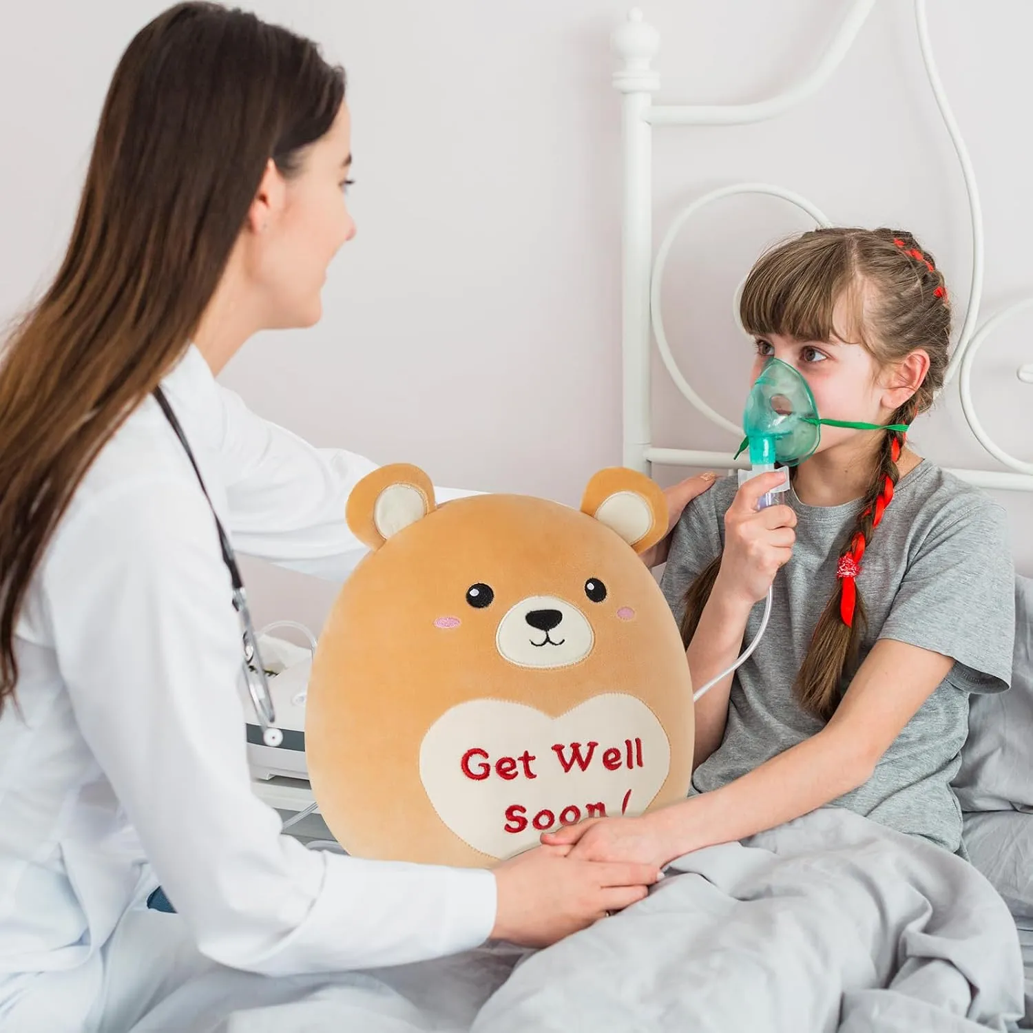 12" Light Up Get Well Soon Bear Cute Bear Stuffed Animal Soft LED Glow Teddy Bear Plush Toy Get Well Soon Gifts for Kids Patient Feel Better for Women Men, Brown
