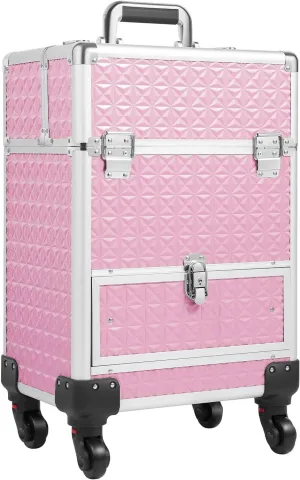 13.4*9.8*18.5inch Rolling Nail Case Wheeled Manicure Storage Case Polish Organizer 44.09lbs Professional Makeup Trolley for Studio or Travelling Nail Technician Artists Cosmetologist Stylist (Pink)