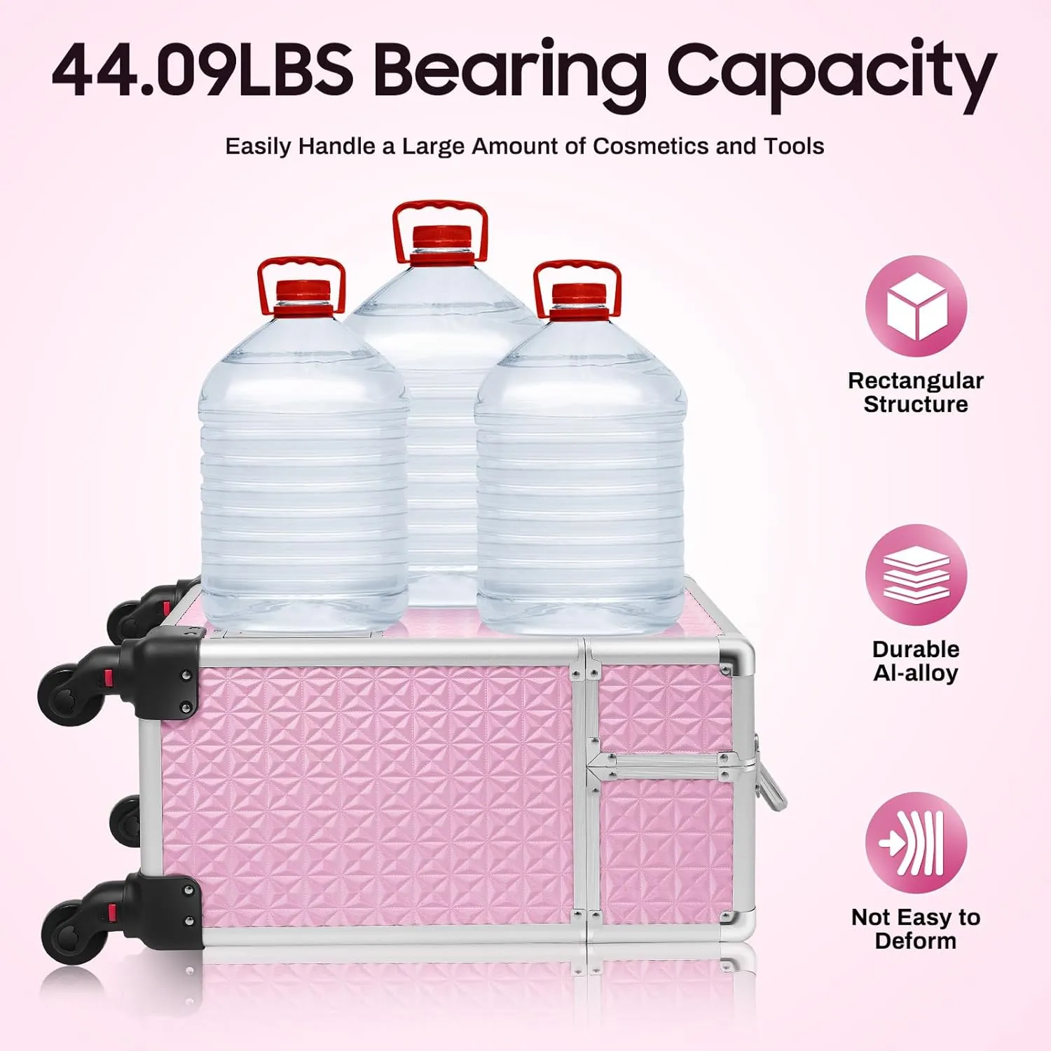 13.4*9.8*18.5inch Rolling Nail Case Wheeled Manicure Storage Case Polish Organizer 44.09lbs Professional Makeup Trolley for Studio or Travelling Nail Technician Artists Cosmetologist Stylist (Pink)