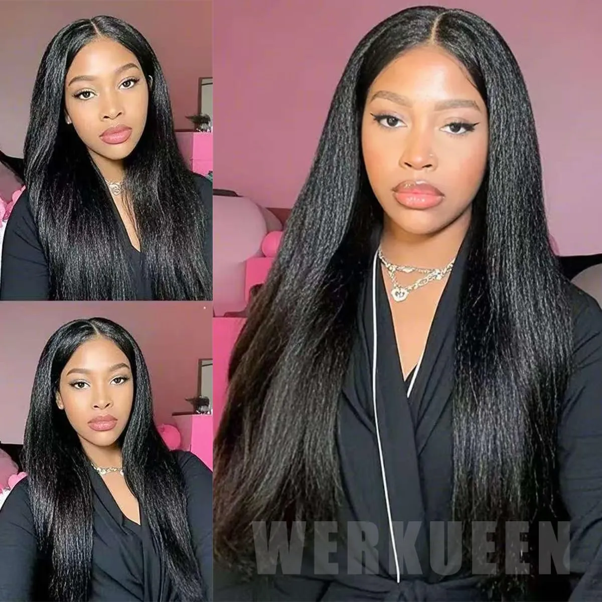16 Inch Kinky Straight Clip in Hair Extensions Real Human Hair for Women 8Pcs 130g Yaki Straight Clip ins Brazilian Remy Human Hair Extensions Yaki clip ins hair extensions double weft with 20clips