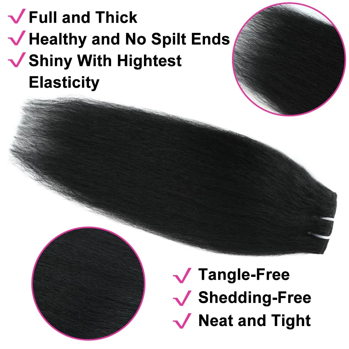 16 Inch Kinky Straight Clip in Hair Extensions Real Human Hair for Women 8Pcs 130g Yaki Straight Clip ins Brazilian Remy Human Hair Extensions Yaki clip ins hair extensions double weft with 20clips
