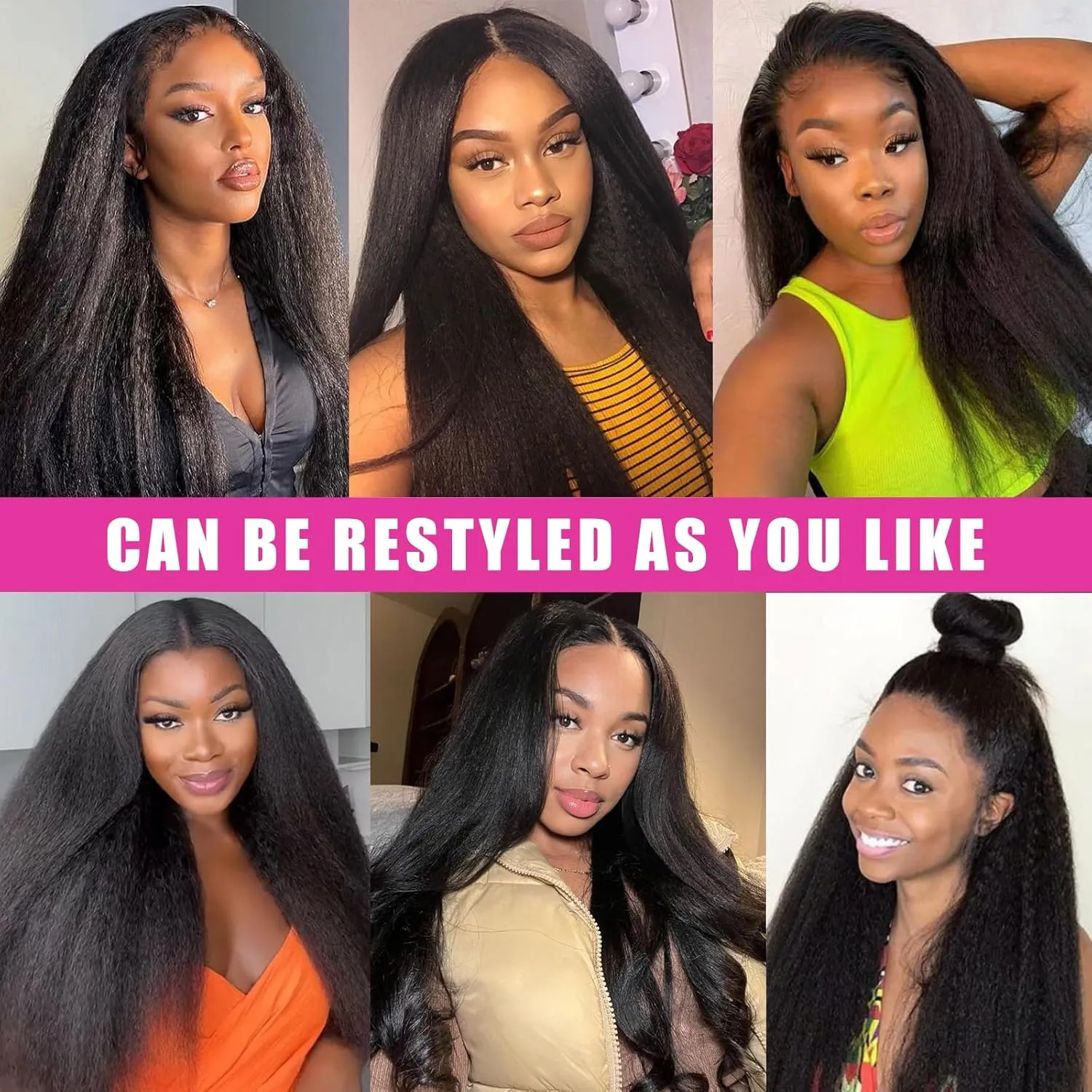 16 Inch Kinky Straight Clip in Hair Extensions Real Human Hair for Women 8Pcs 130g Yaki Straight Clip ins Brazilian Remy Human Hair Extensions Yaki clip ins hair extensions double weft with 20clips