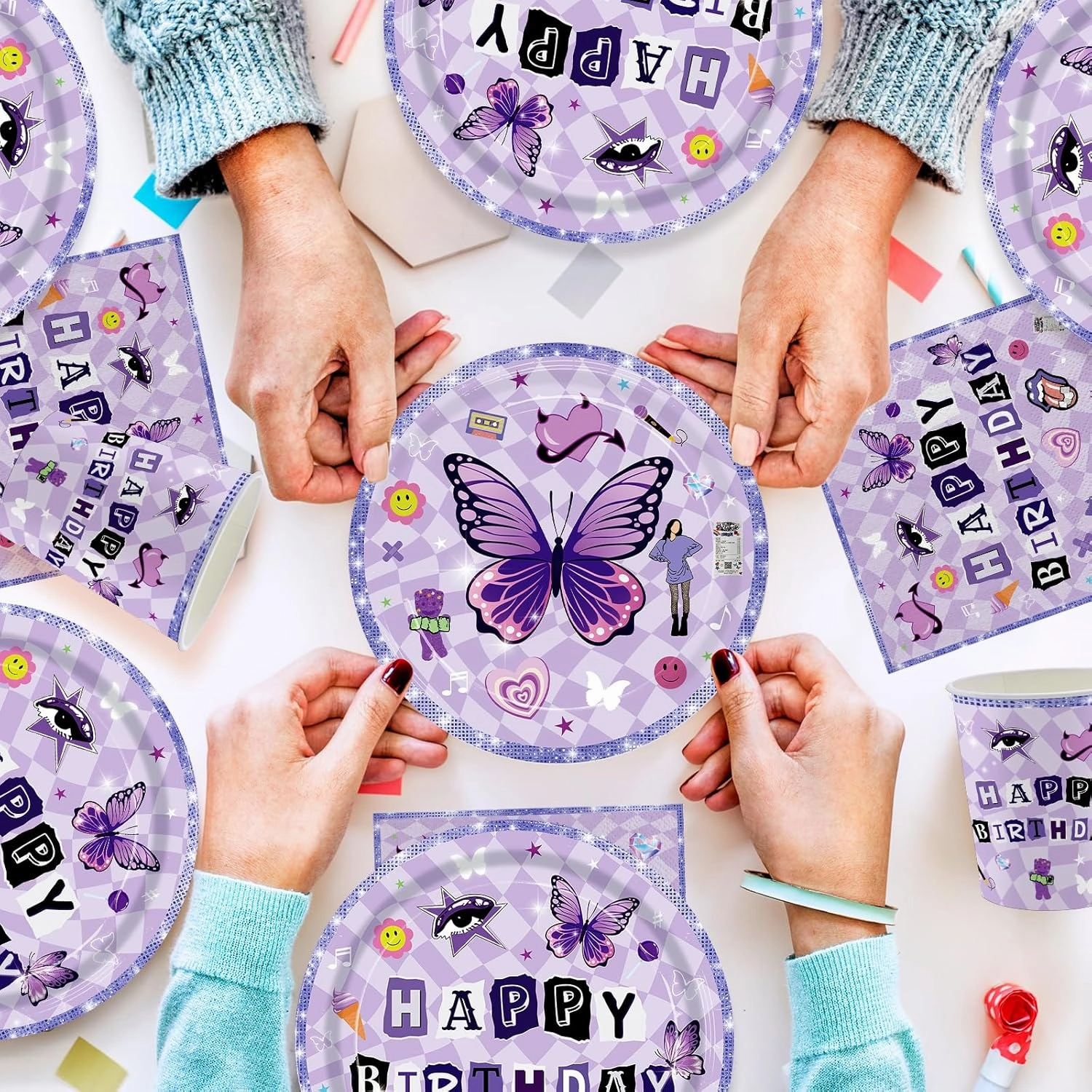 168pcs Music Birthday Party Supplies Paper Plates Napkins Paper Cups Musical Disposable Tableware Set for Girls Birthday Party Decor Serve 24