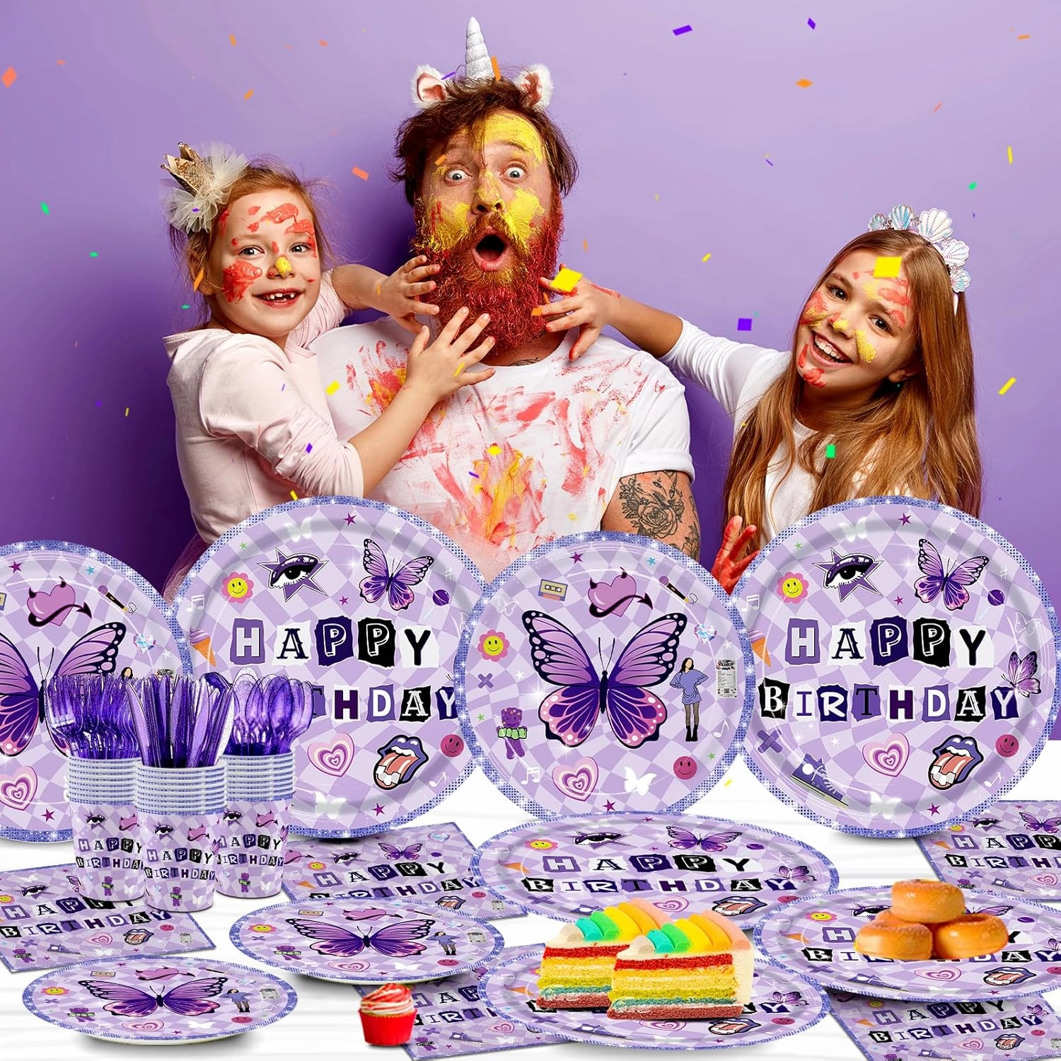 168pcs Music Birthday Party Supplies Paper Plates Napkins Paper Cups Musical Disposable Tableware Set for Girls Birthday Party Decor Serve 24