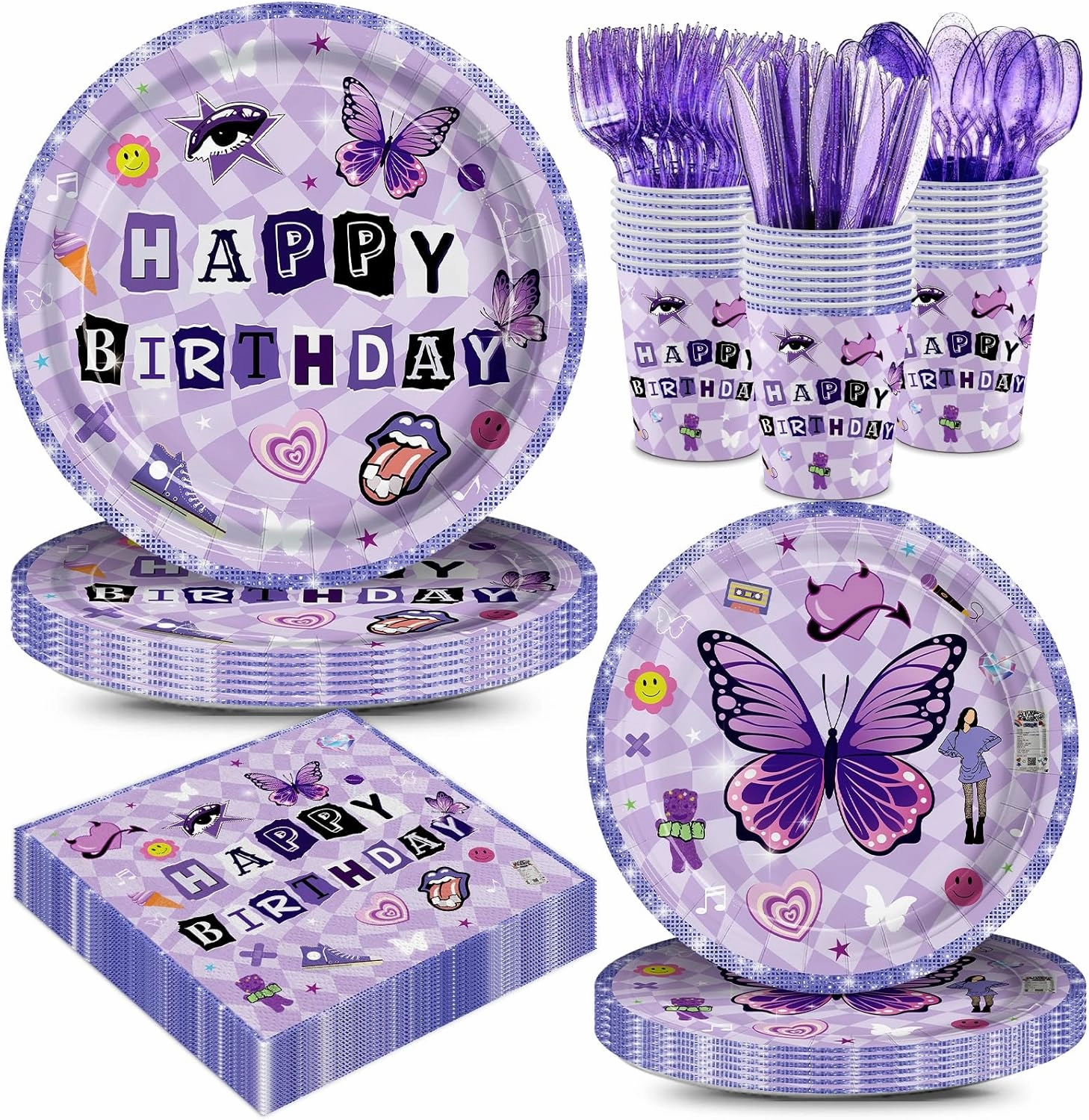 168pcs Music Birthday Party Supplies Paper Plates Napkins Paper Cups Musical Disposable Tableware Set for Girls Birthday Party Decor Serve 24