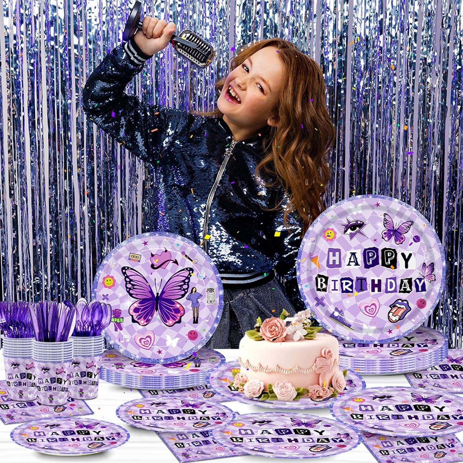 168pcs Music Birthday Party Supplies Paper Plates Napkins Paper Cups Musical Disposable Tableware Set for Girls Birthday Party Decor Serve 24