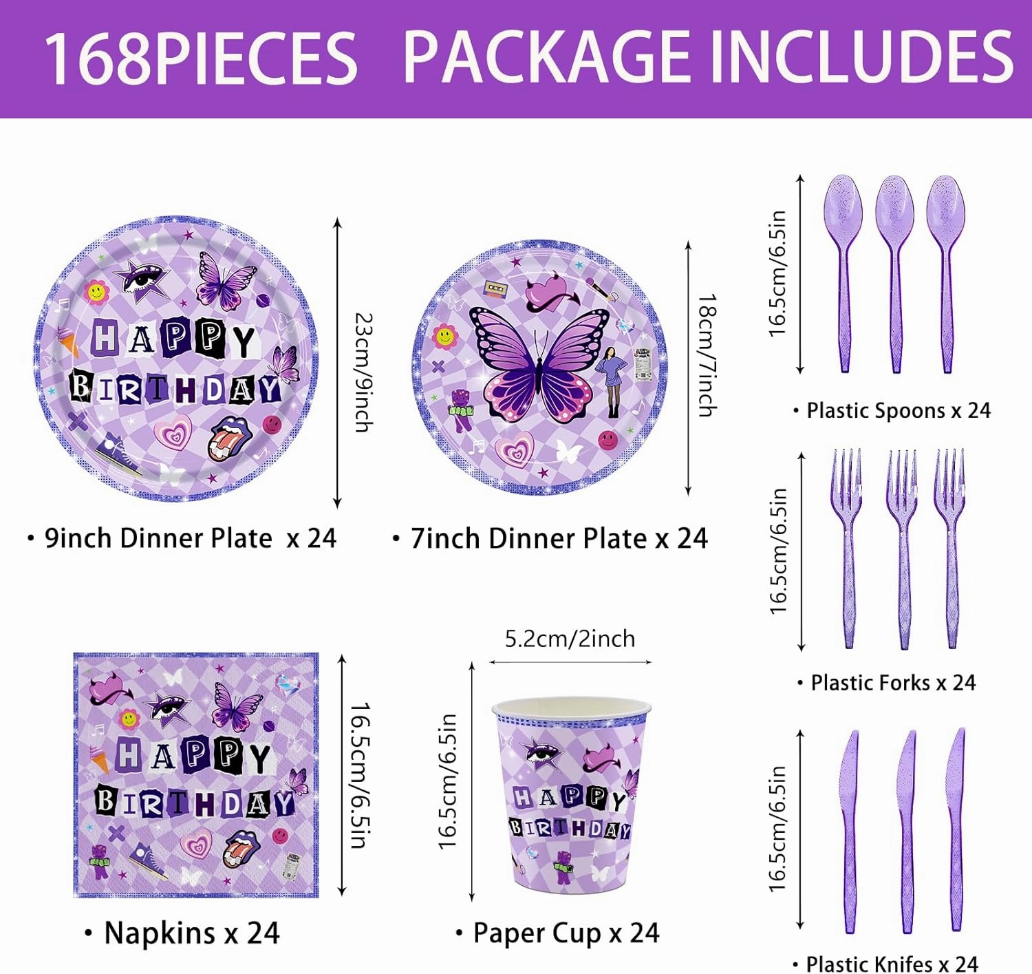 168pcs Music Birthday Party Supplies Paper Plates Napkins Paper Cups Musical Disposable Tableware Set for Girls Birthday Party Decor Serve 24