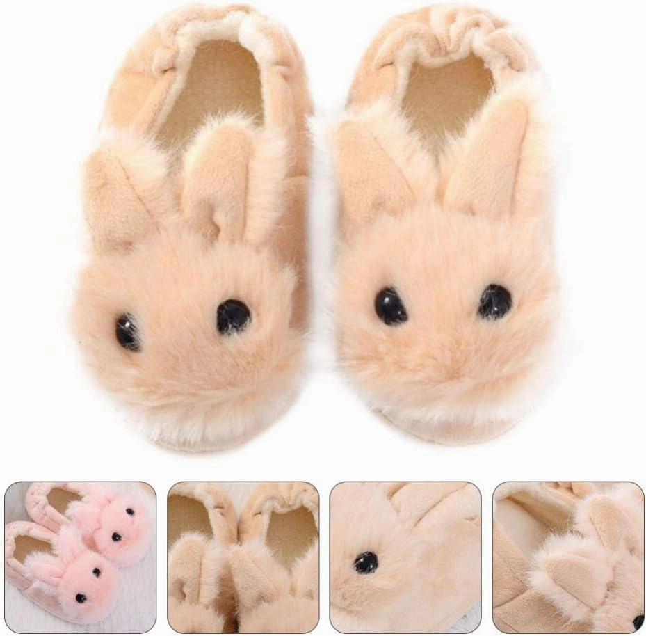 1 Pair Plush Rabbit Winter Warm Slippers Kids Non Slip House Slippers Cute Rabbit Ears Indoor Slippers