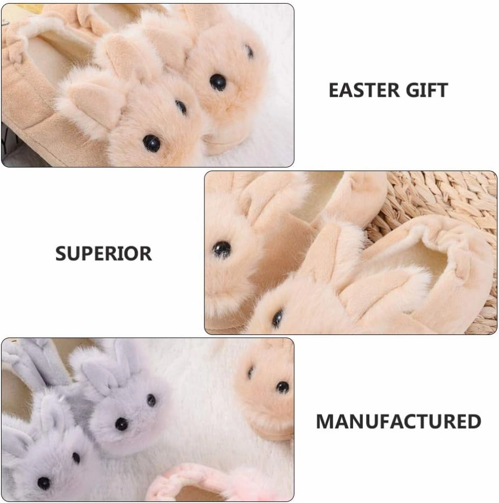 1 Pair Plush Rabbit Winter Warm Slippers Kids Non Slip House Slippers Cute Rabbit Ears Indoor Slippers