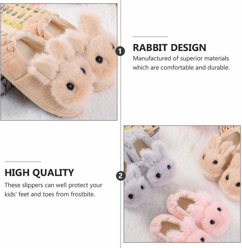 1 Pair Plush Rabbit Winter Warm Slippers Kids Non Slip House Slippers Cute Rabbit Ears Indoor Slippers