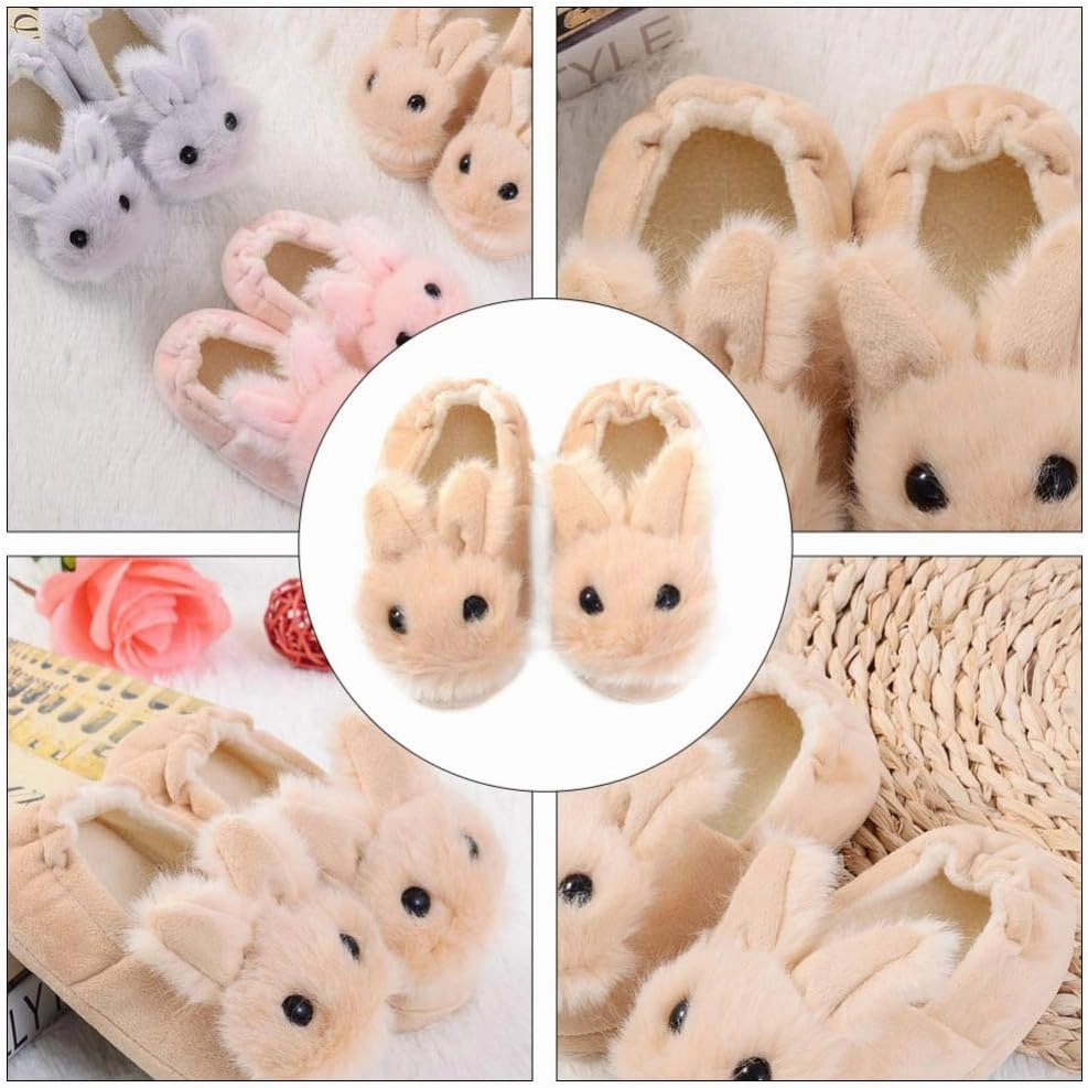 1 Pair Plush Rabbit Winter Warm Slippers Kids Non Slip House Slippers Cute Rabbit Ears Indoor Slippers