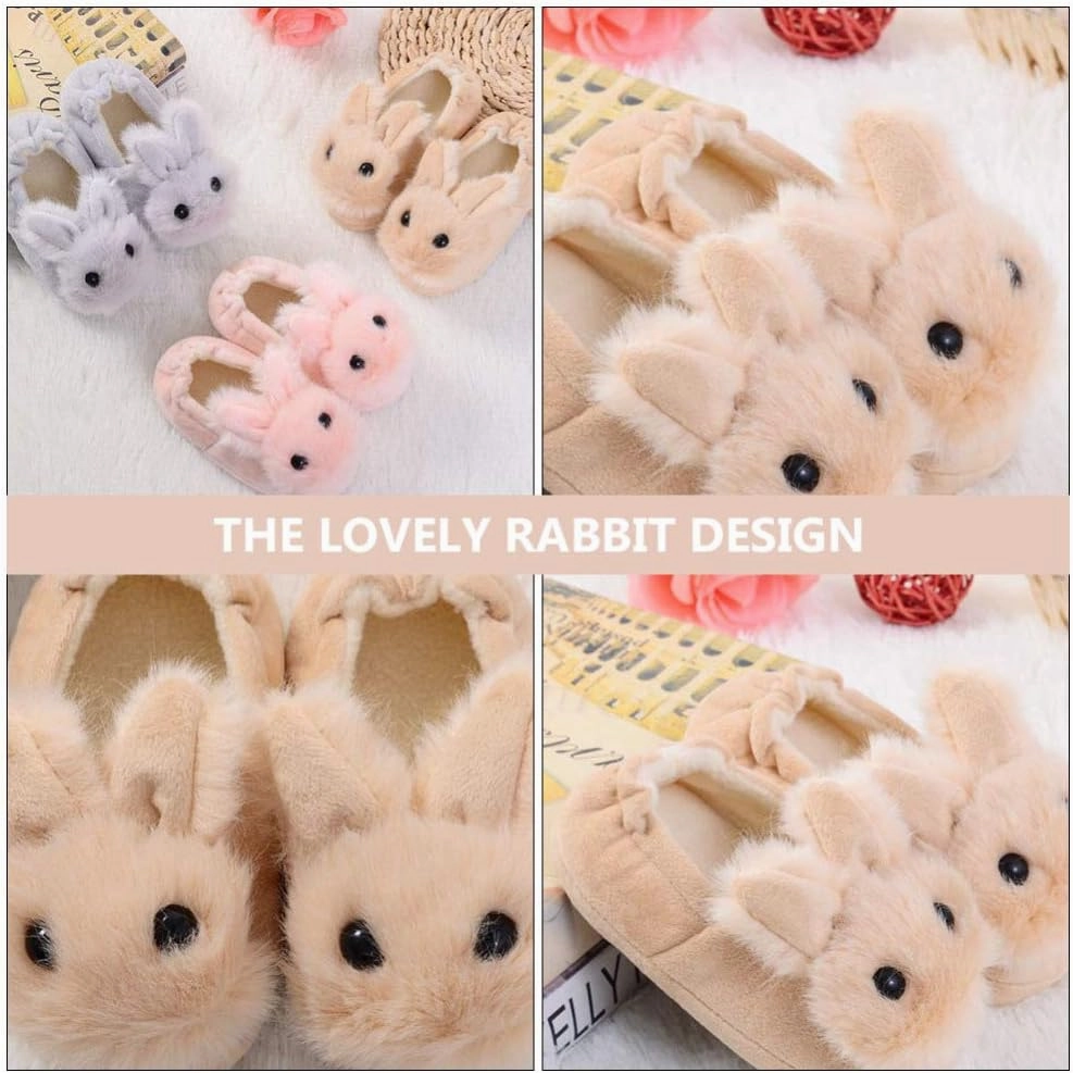 1 Pair Plush Rabbit Winter Warm Slippers Kids Non Slip House Slippers Cute Rabbit Ears Indoor Slippers