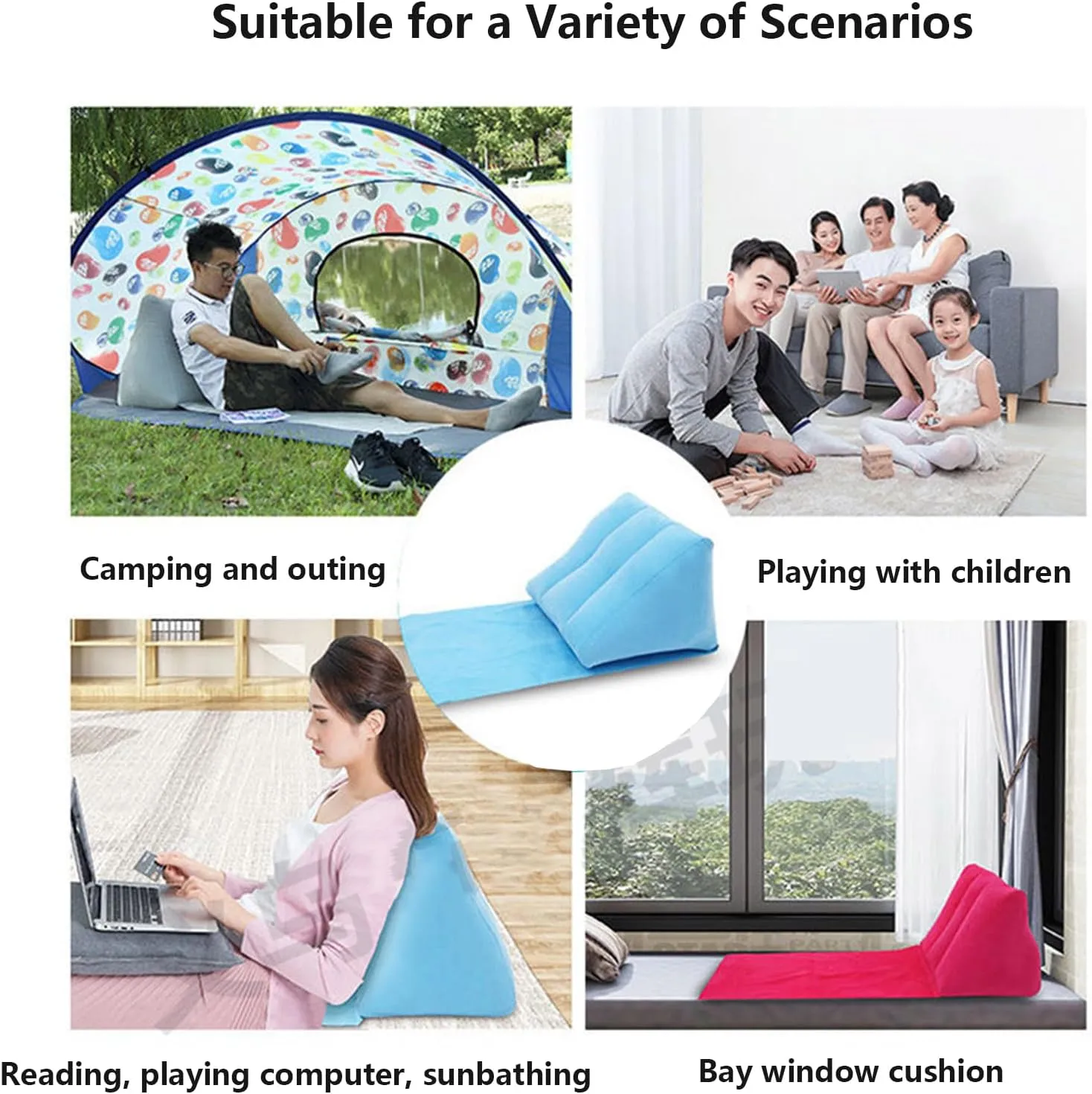 2 Pack Inflatable Beach Mat Lounge Chair with Back Pillow Outdoor Folding Sun Bath Beach Mat Reclining Lounger Portable Flocked Leisure Beach Chair for Camping Lawn Picnic Travel ,One Size, Sky Blue