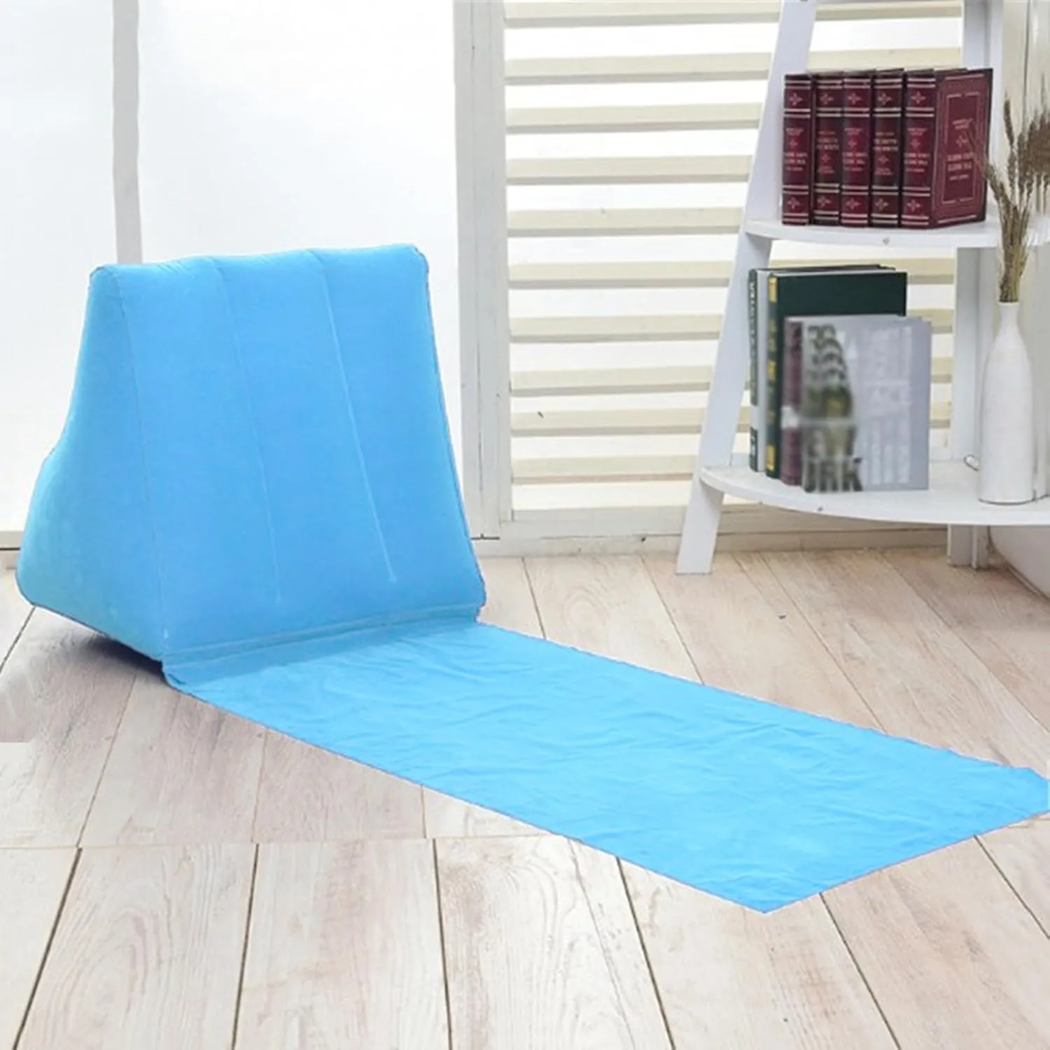 2 Pack Inflatable Beach Mat Lounge Chair with Back Pillow Outdoor Folding Sun Bath Beach Mat Reclining Lounger Portable Flocked Leisure Beach Chair for Camping Lawn Picnic Travel ,One Size, Sky Blue