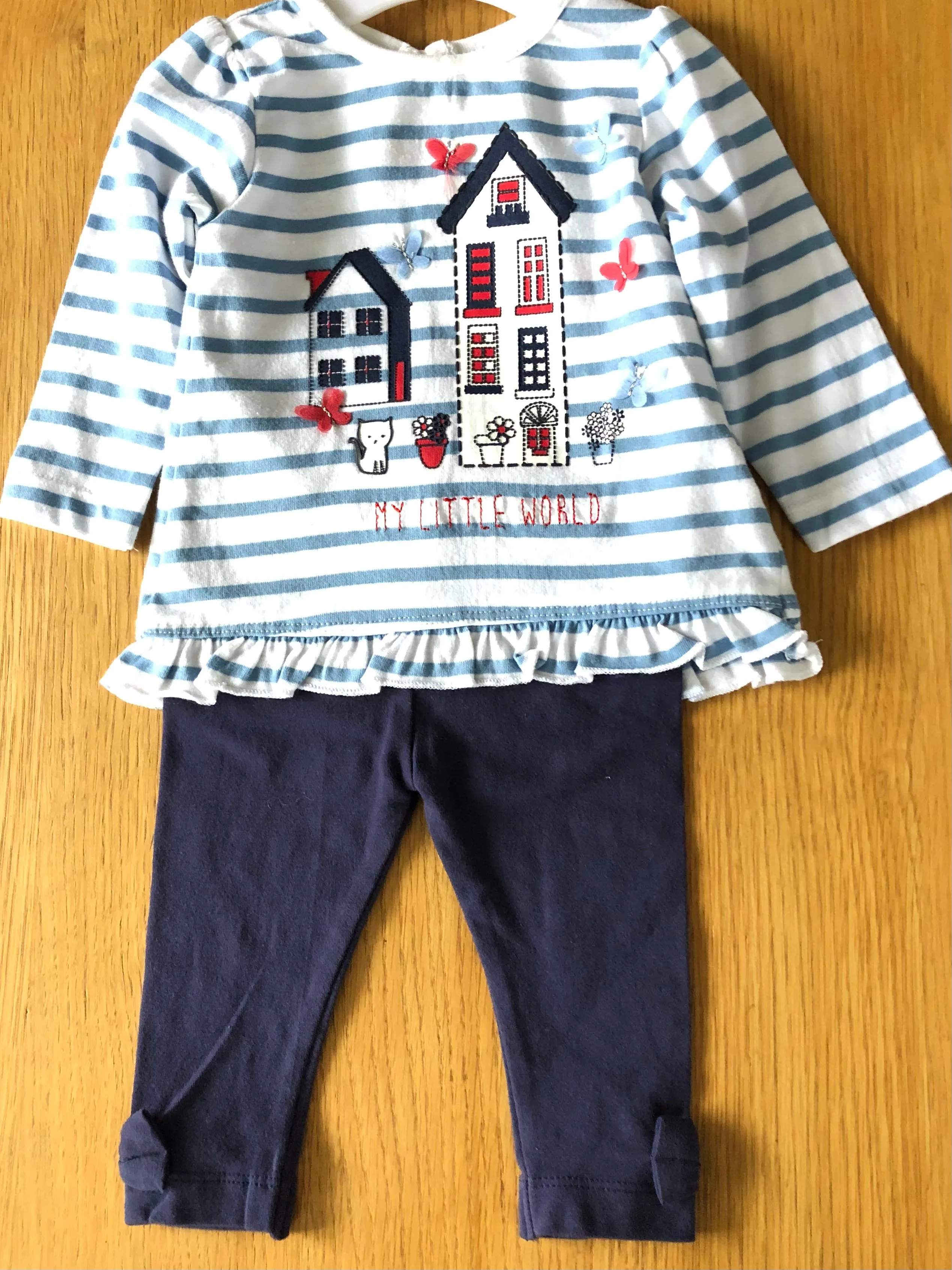 2 Piece Set, Navy Leggings and Blue/White Striped Top (6-9mths)