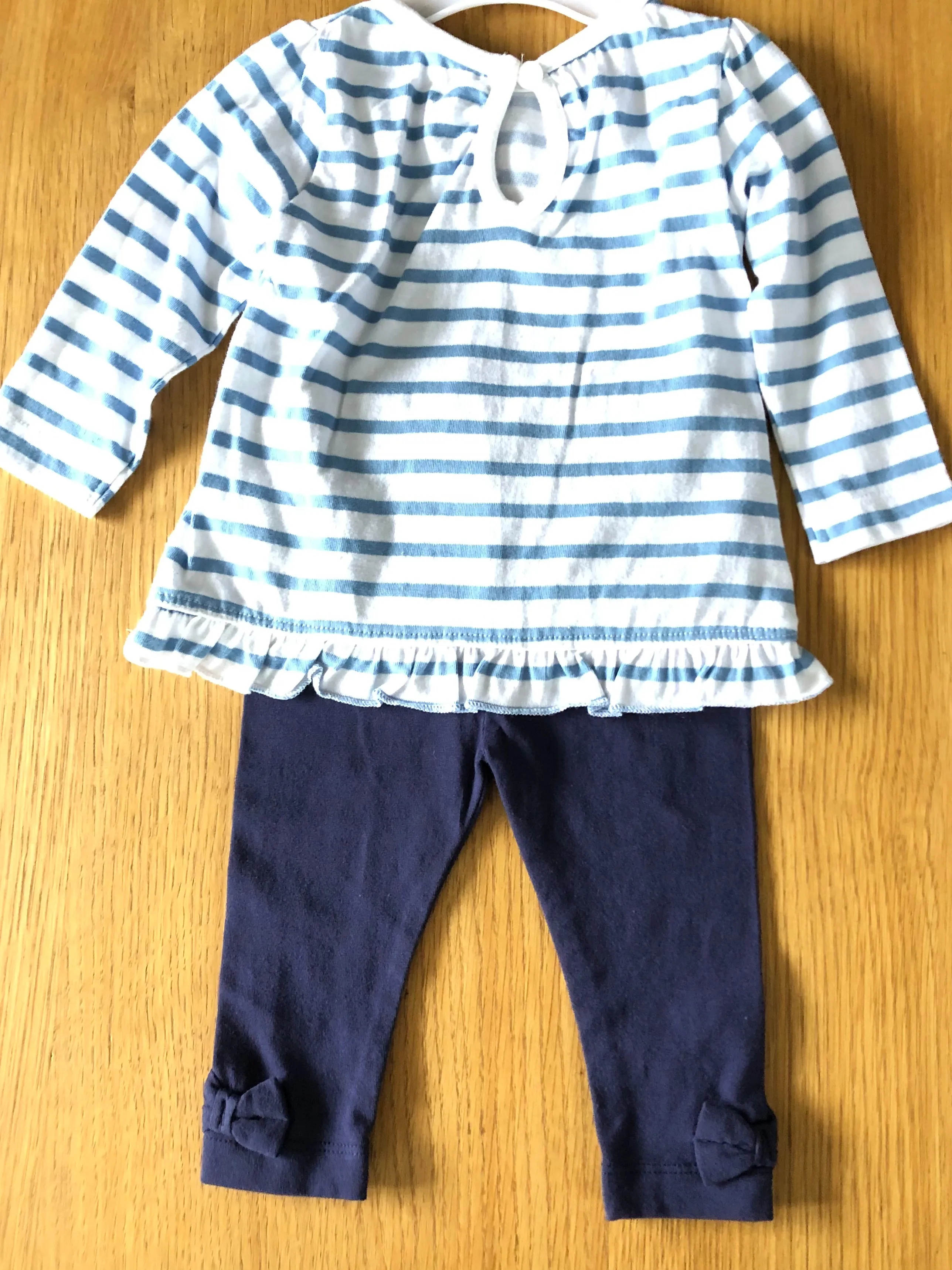 2 Piece Set, Navy Leggings and Blue/White Striped Top (6-9mths)