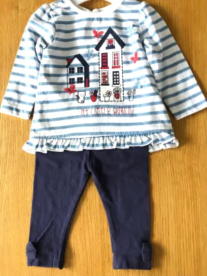 2 Piece Set, Navy Leggings and Blue/White Striped Top (6-9mths)