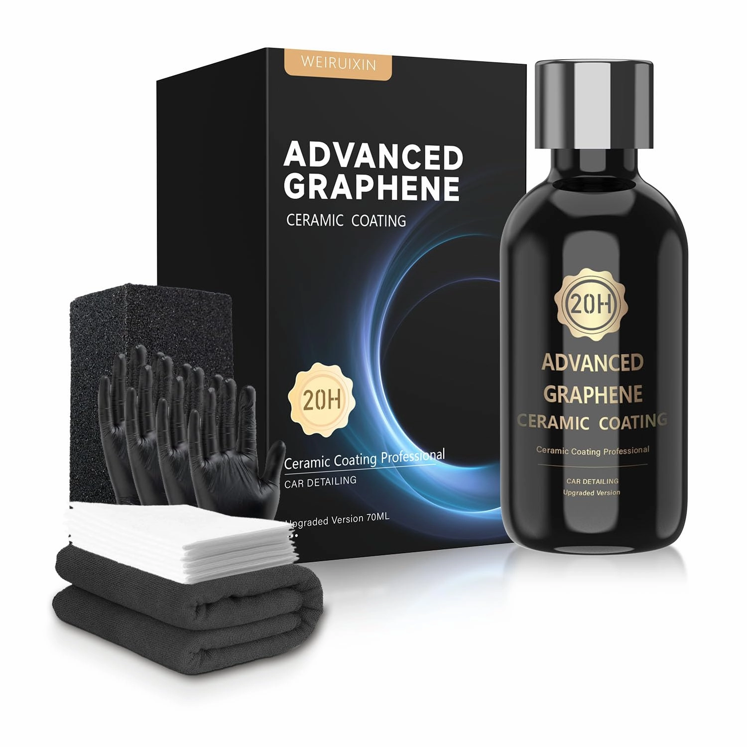 20H Advanced Graphene Ceramic Coating for Cars, Ceramic Car Auto Detailing kit (70ml), 10  Years of Long Lasting Protection,Ultra High Gloss,Apply After Car Wash & Paint Correction