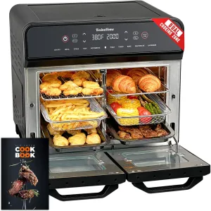 24Qt Dual Zone Air Fryer Oven with Rotisserie, Large Double Air Fryers Mini Oven Digital 1800W 10 in 1 Airfryer Countertop Convection Oven Electric and Grill, Stainless Steel Inner, 360° Even Heating