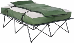 2-Person Folding Camping Cot Portable Outdoor Bed Set with Sleeping Bag, Inflatable Air Mattress, Comfort Pillows and Carry Bag, Soft and Comfortable for Outdoor Travel Camp Beach Vacation