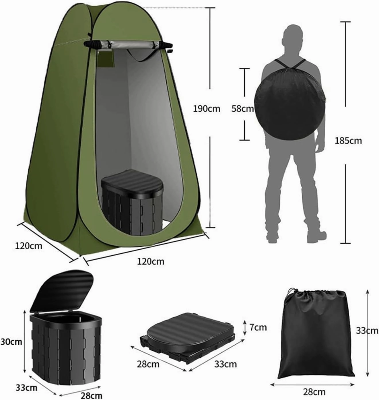 2in1 Foldable Travel Toilet with Weatherproof Tent, Compact Mobile Bathroom Solution for Camping and Road Travel