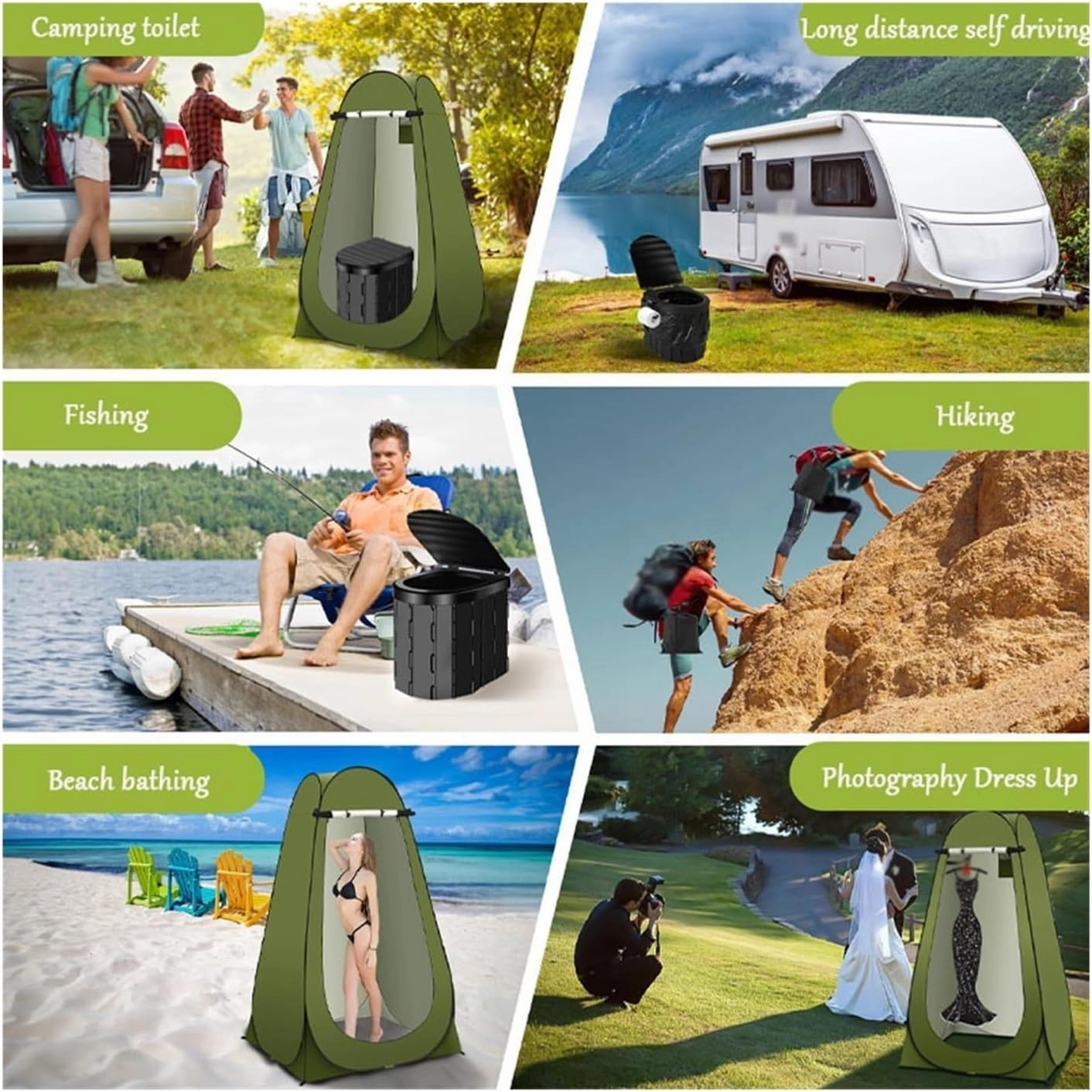 2in1 Foldable Travel Toilet with Weatherproof Tent, Compact Mobile Bathroom Solution for Camping and Road Travel