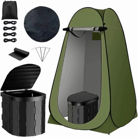 2in1 Foldable Travel Toilet with Weatherproof Tent, Compact Mobile Bathroom Solution for Camping and Road Travel