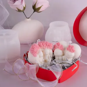 2Pack Rose Bear Animal Silicone Candle Mold Epoxy Resin Wax Mold Silicone Shapes Animal Mold for Candle Craft Making Wedding Gift Decoration