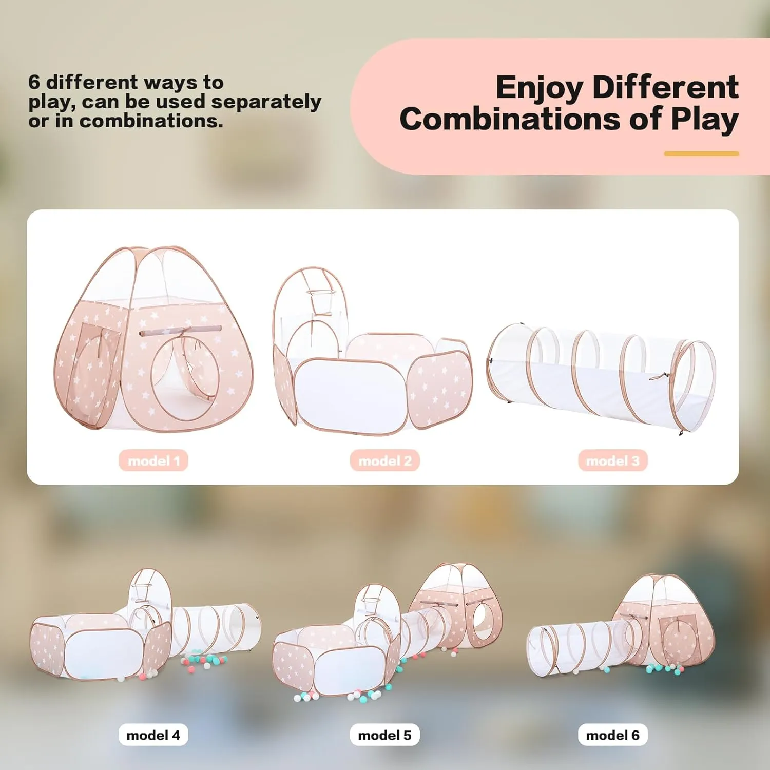 3 in 1 Kids Play Tent: with Baby Ball Pit and Play Tunnel - Children Indoor Outdoor Playhouse with Climbing Tunnel Toy for Toddlers - Boys Girls Birthday Gift for Year Old Child