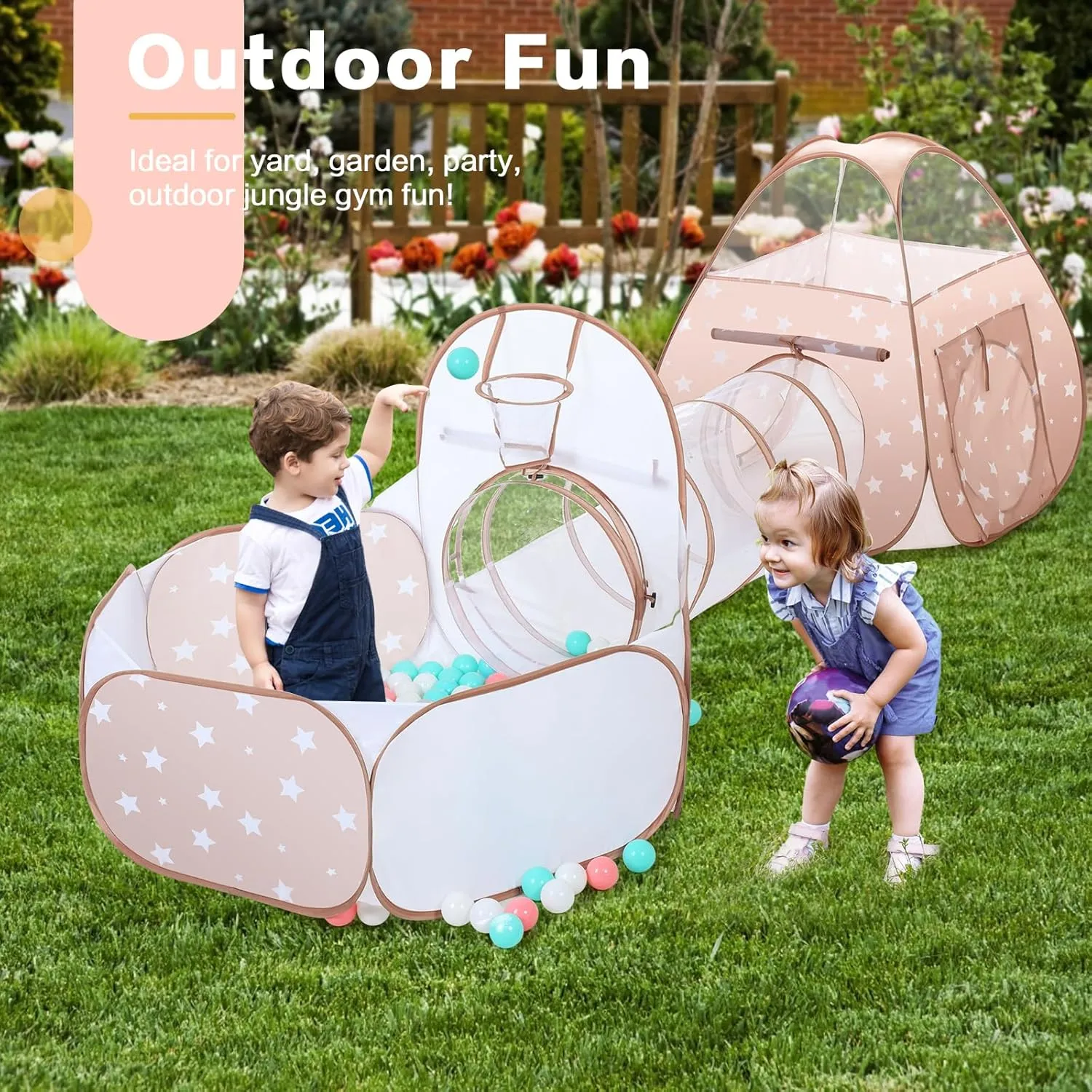 3 in 1 Kids Play Tent: with Baby Ball Pit and Play Tunnel - Children Indoor Outdoor Playhouse with Climbing Tunnel Toy for Toddlers - Boys Girls Birthday Gift for Year Old Child