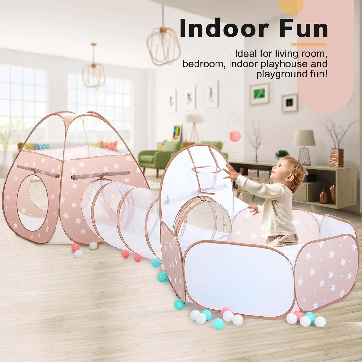 3 in 1 Kids Play Tent: with Baby Ball Pit and Play Tunnel - Children Indoor Outdoor Playhouse with Climbing Tunnel Toy for Toddlers - Boys Girls Birthday Gift for Year Old Child