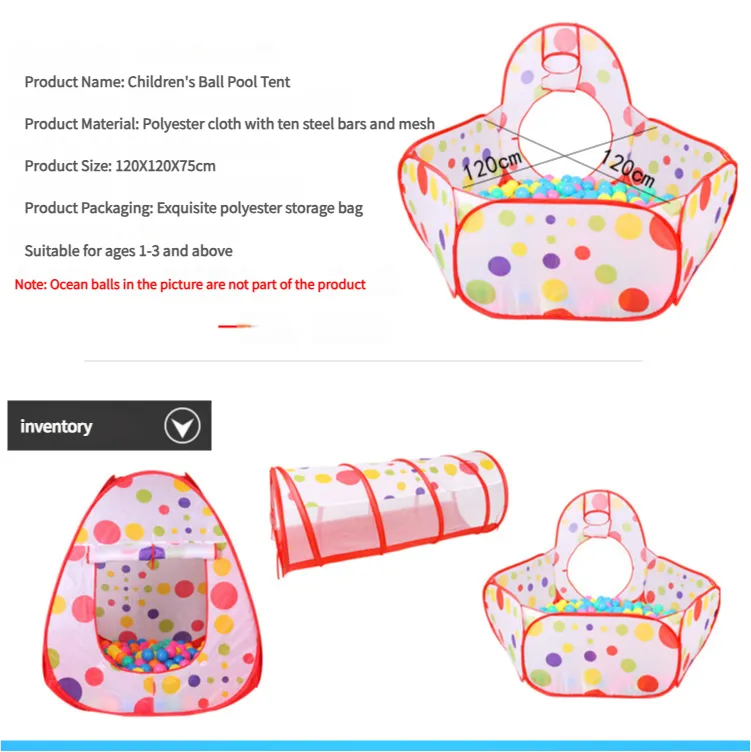 3-in-1 Kids Play Tent With Tunnel and Ball Pit Set - Foldable Indoor/Outdoor Dino