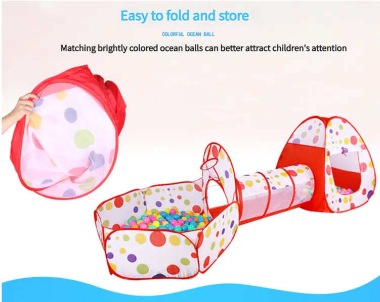 3-in-1 Kids Play Tent With Tunnel and Ball Pit Set - Foldable Indoor/Outdoor Dino