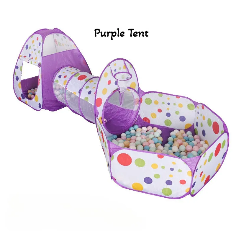 3-in-1 Kids Play Tent With Tunnel and Ball Pit Set - Foldable Indoor/Outdoor