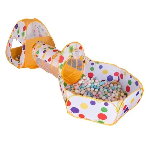 3-in-1 Kids Play Tent With Tunnel and Ball Pit Set - Foldable Indoor/Outdoor