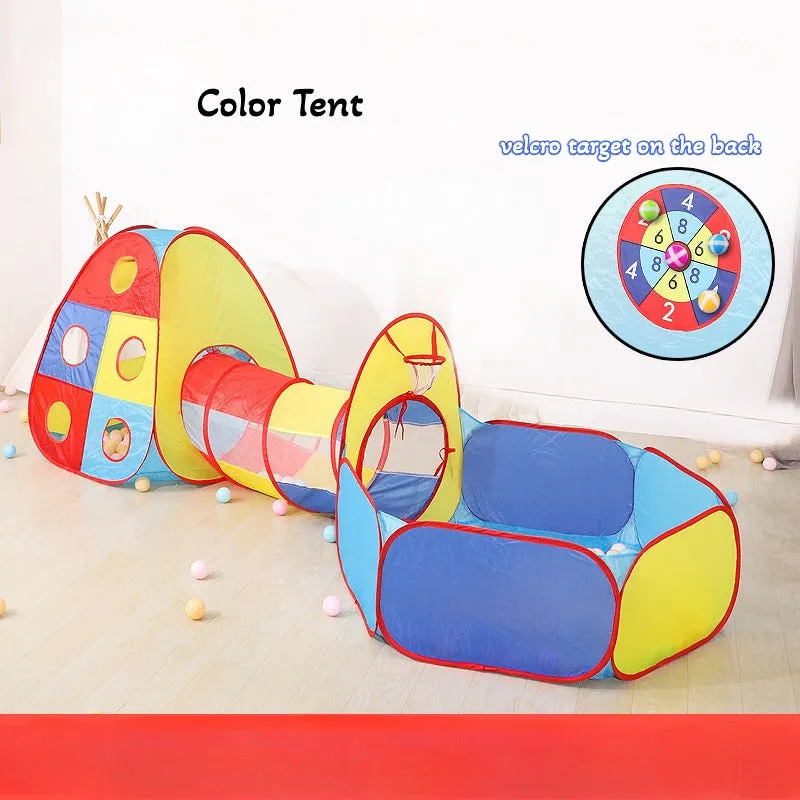 3-in-1 Kids Play Tent With Tunnel and Ball Pit Set - Foldable Indoor/Outdoor