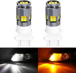 3157 Switchback Dual-Color Turn Signal LED Bulbs 6000K Cool White and Amber, Compatible with P27/5W T25 3157, Extreme Bright Front Turn Signal and DRL/Parking Light Replacement (Pair)