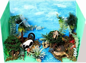 31 Pcs Rainforest Animals Figures Set Rainforest Animals School Diorama Supplies Kit Zoo Artificial Model Tree Stump Fake Rock Sand Stone Moss with Gift Box for Boy Girl Birthday Party Favor